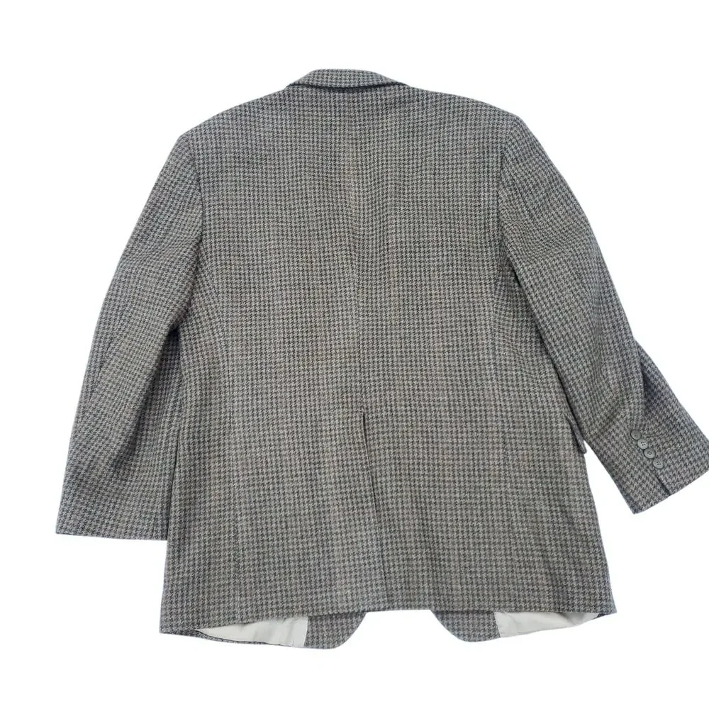 Vintage Ivy Prep Wool Blazer Jacket Sport Coat Brown Tweed Houndstooth 46R